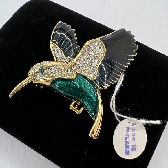 Hummingbird Enamel Gold Plate Estate Brooch - Picture 1 of 6